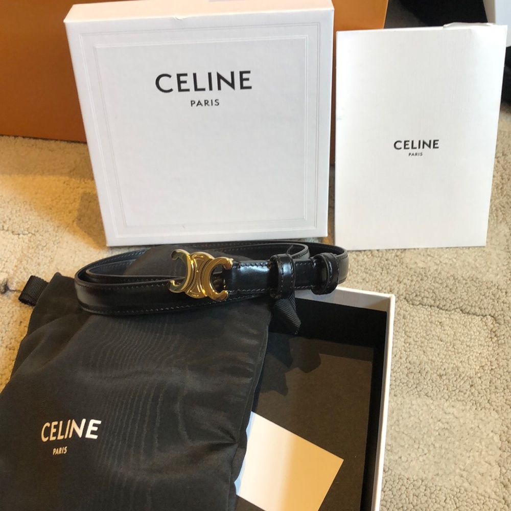 Celine Black Leather Belt with Gold Buckle